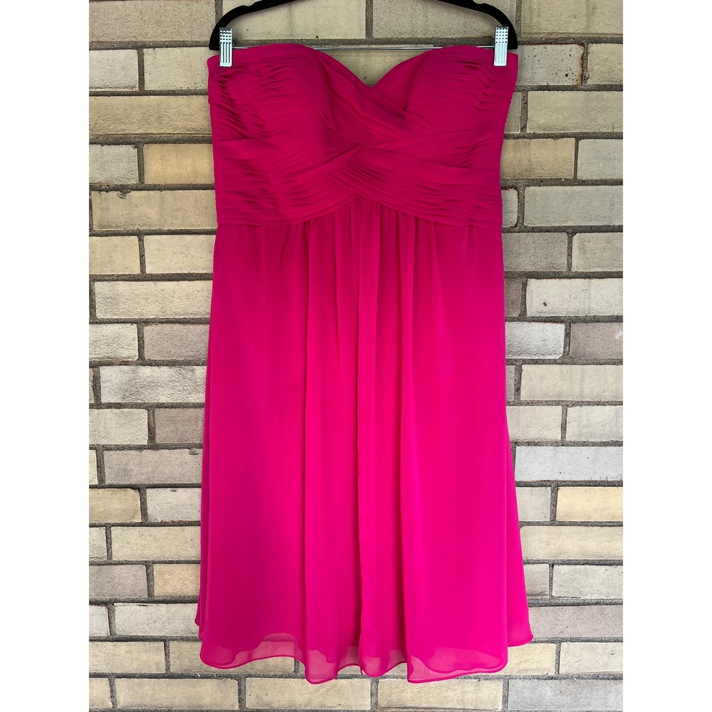 Bari Jay Bright Pink Strapless Pleated Formal Dress Size 14 Bridesmaid